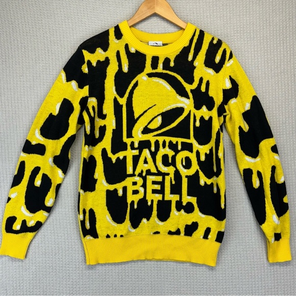 Taco Bell Drippy Nacho Holiday Ugly Christmas Sweater Small Yellow - Picture 1 of 7